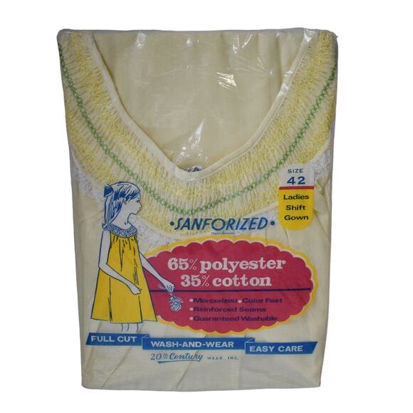 1980s NIP 20th Century Wear  Yellow Green White Night Gown Size 42 NOS - Picture 4 of 5